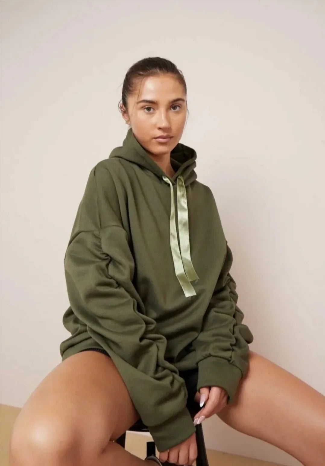 Dame Sweatshirt Med Lanternærmer Løs Hætte