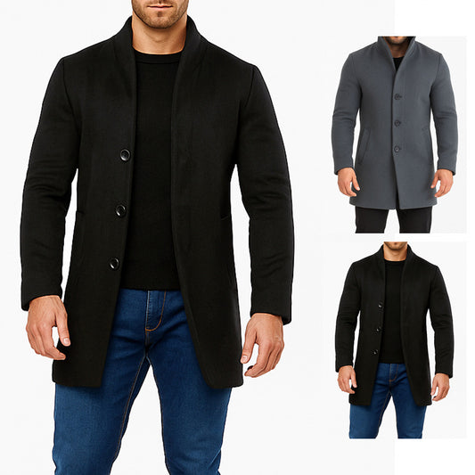 Men's Mid-length Wool Coat With A Stand-up Collar