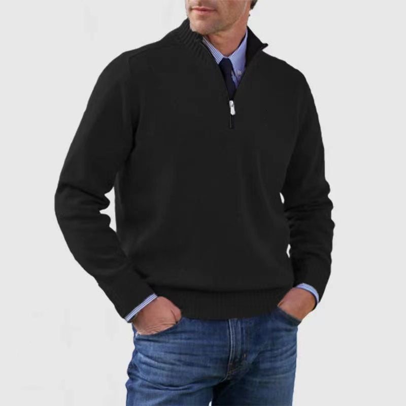 Sweater til mænd med lynlås og opretstående krave Vintermode Ensfarvet Strikket Langærmet Top Tøj