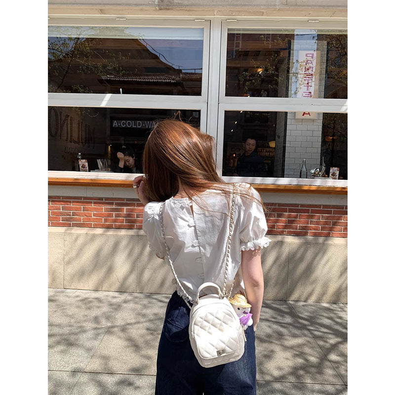 Light Lace Hollow-out Short Bud Top Short Sleeve