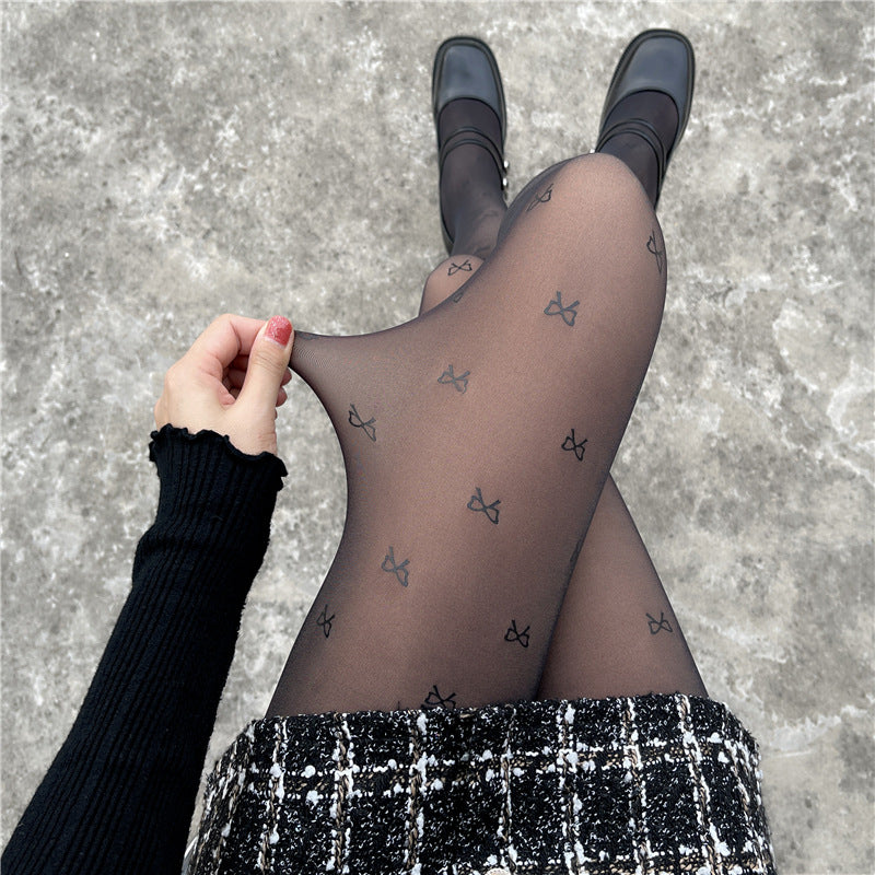 High Waist Thin Bowknot Love Base Socks