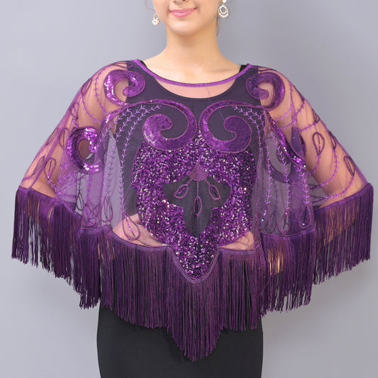 Loose Tassel Top Blouse Shawl Sequined Mesh Sequined Cloak See-through Small Outer Build