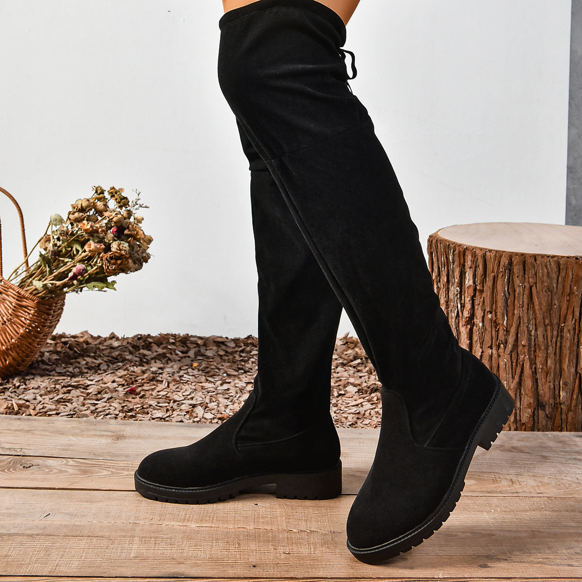 Elastic Thicksoled Solidcolor Fashionable Kneehigh Boots
