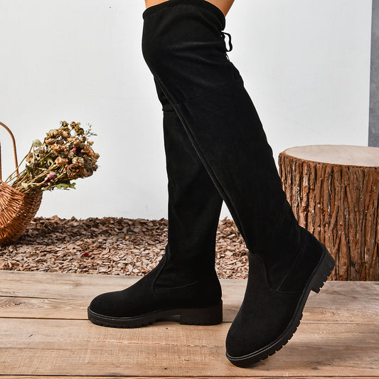 Elastic Thicksoled Solidcolor Fashionable Kneehigh Boots