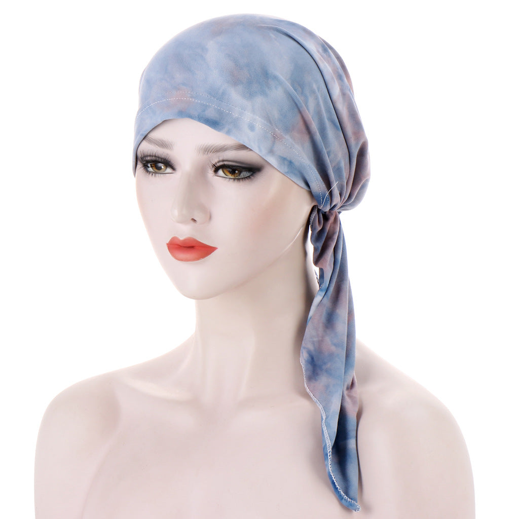 Curved Floral Fabric Two-tail Tie-dye Headscarf