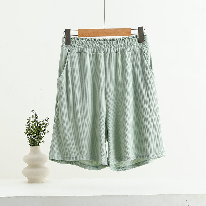 Pocket Shorts For Women, Summer Outerwear, High-waisted, Vertical Stripe Jacquard