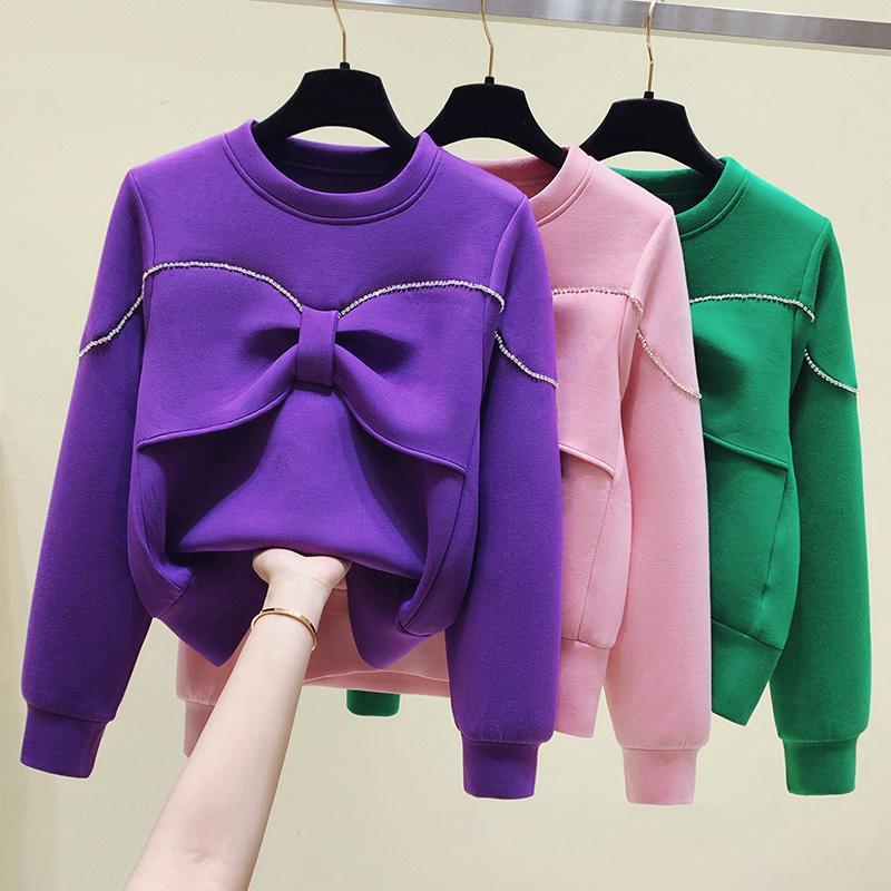 Moderigtig all-match rundhalset sweater med diamant-sløjfe