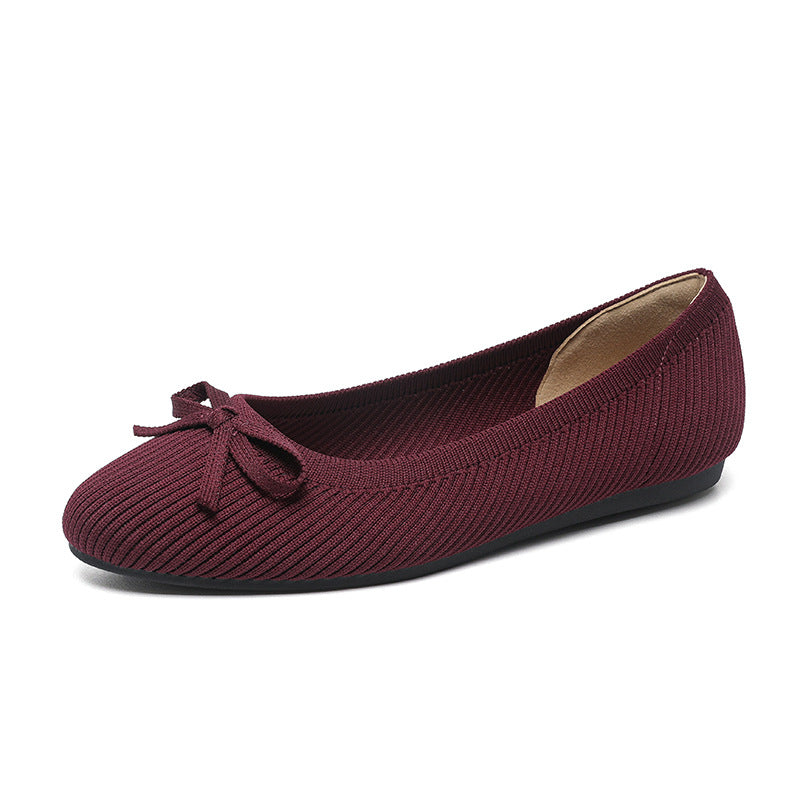 Round Toe Shallow Mouth Flat Pumps Women's Bow Casual Plus Size Convenient Shoes