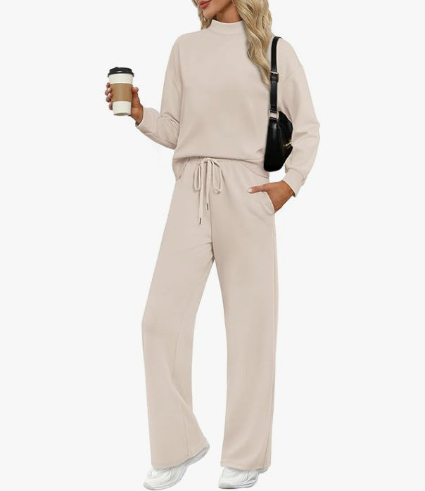 Women's Long-sleeved Sweater And Wide-leg Pants Two-piece Suit