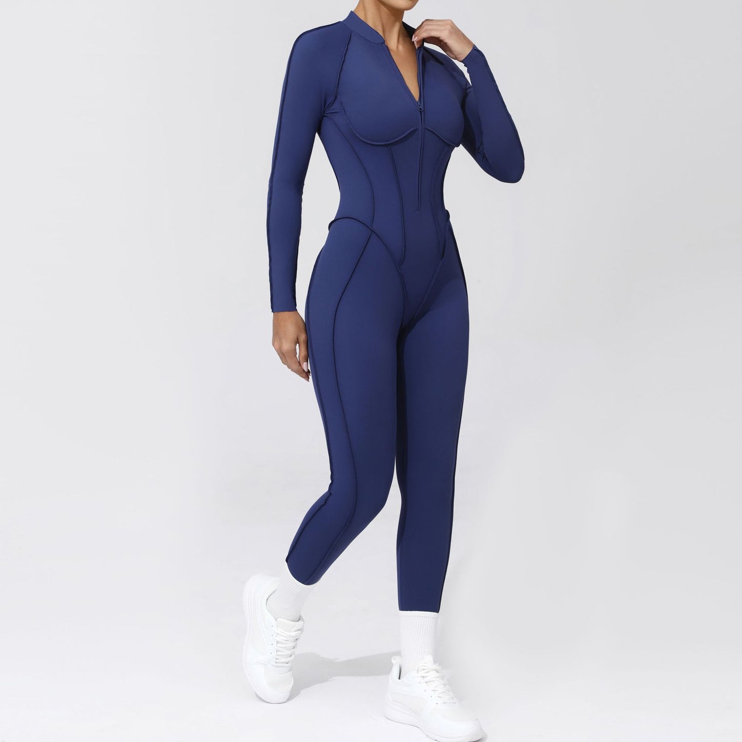 Womens Half Zip Long Sleeve Yoga Jumpsuit