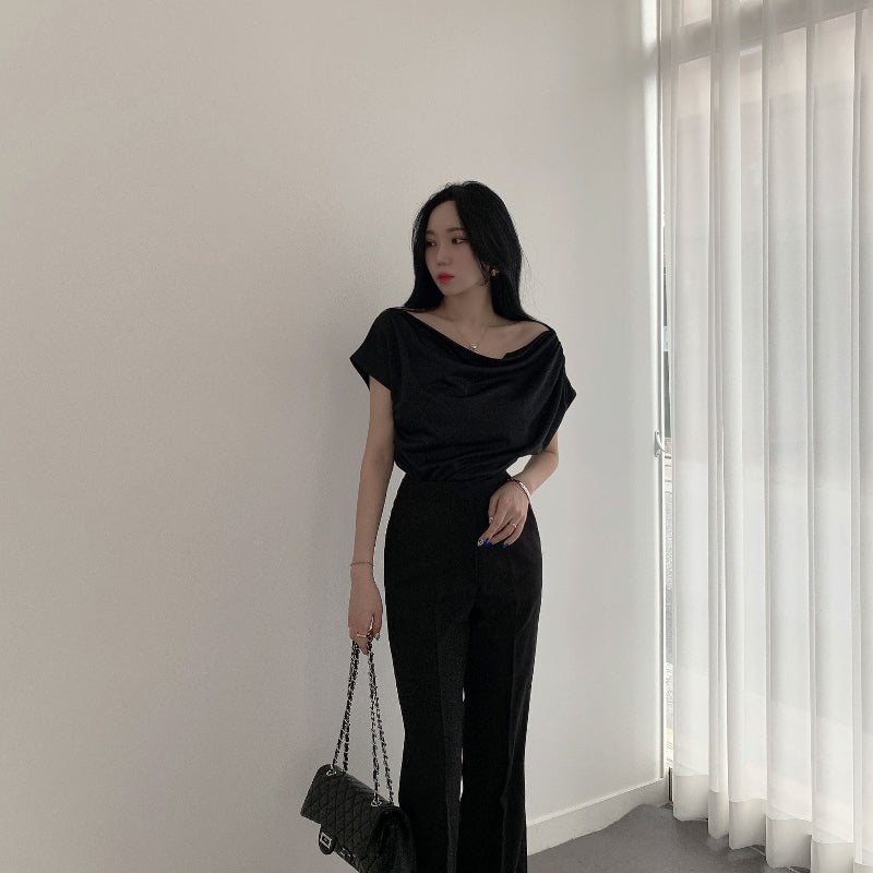 Off-shoulder krave design løs afslappet kortærmet skjortetop