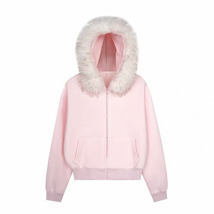 Womens Thickened Detachable Fur-Trimmed Jacket And Sweatpants Set