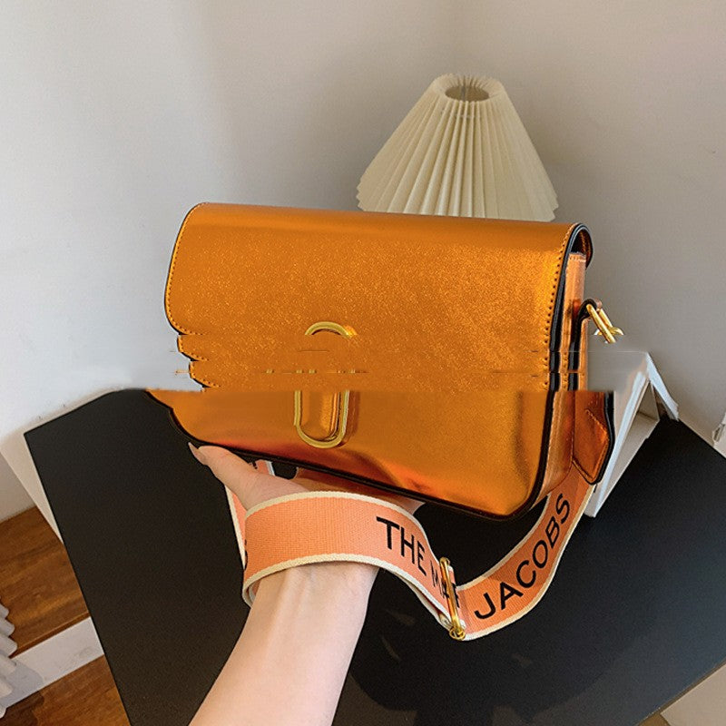 Fashion Small Square Bag Simple Texture Wide Shoulder Strap