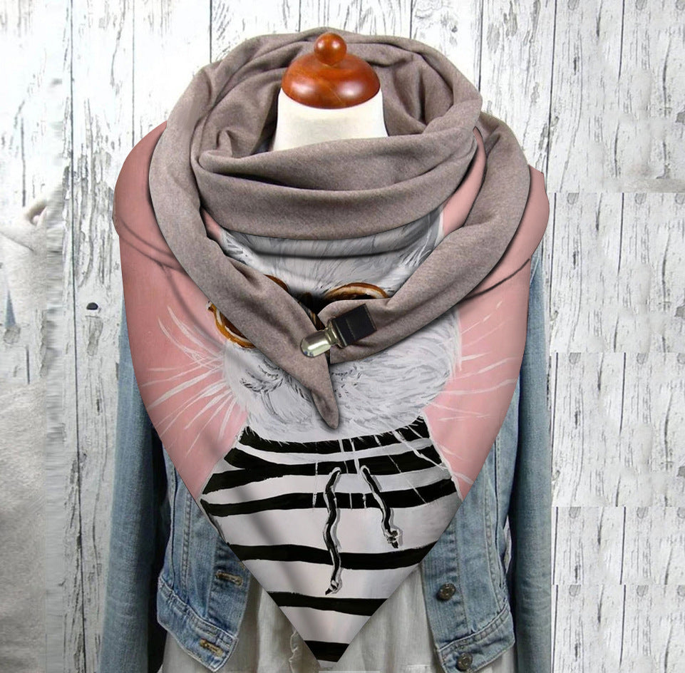 Men's And Women's Fashion Simple Cat Printing Scarf