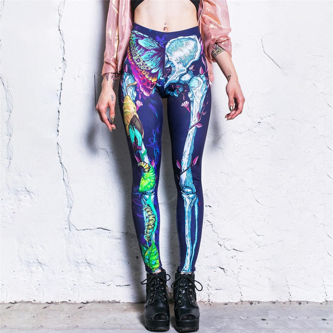 Punk Butterfly Skull Digital Printing Cropped Pants