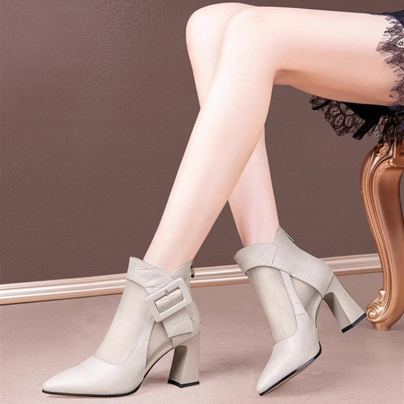 British Style Womens Chunky Heeled Cutout Ankle Boots