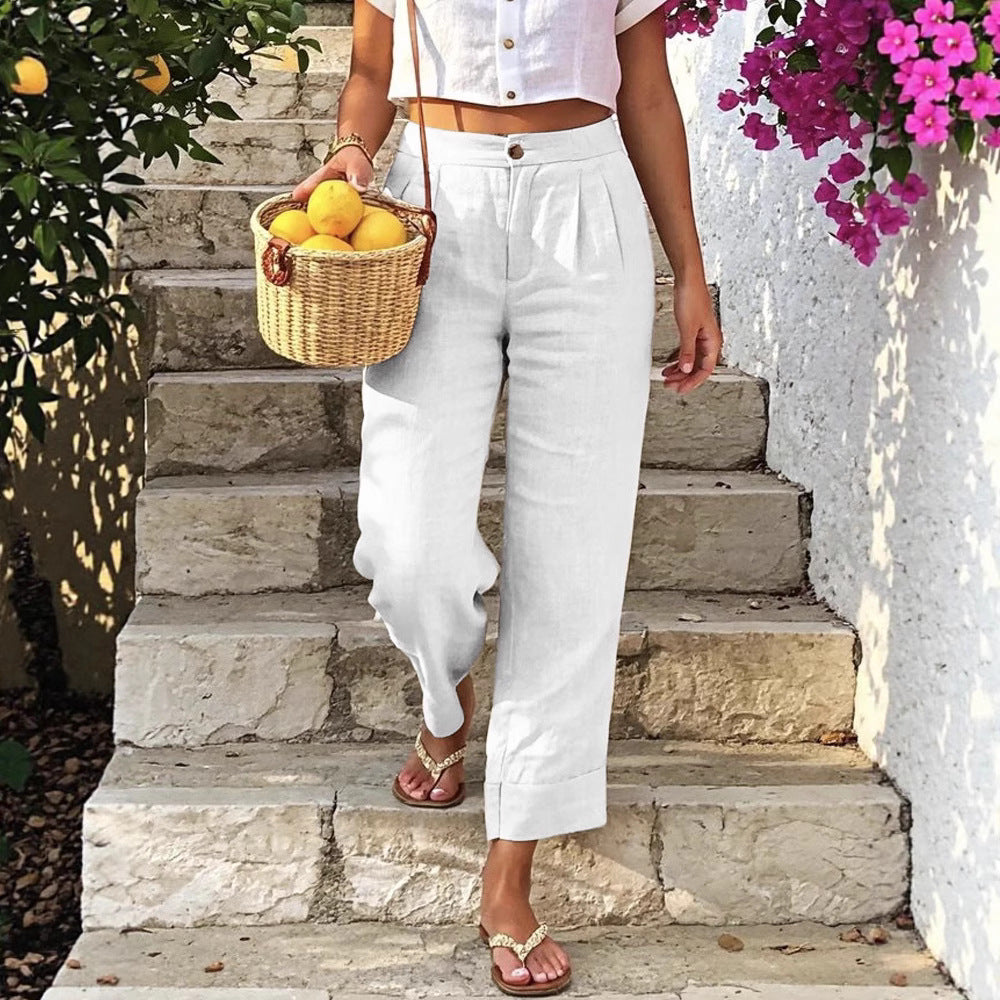 Women's Cotton-Linen Solid-Color Fashion Casual Everyday Pants
