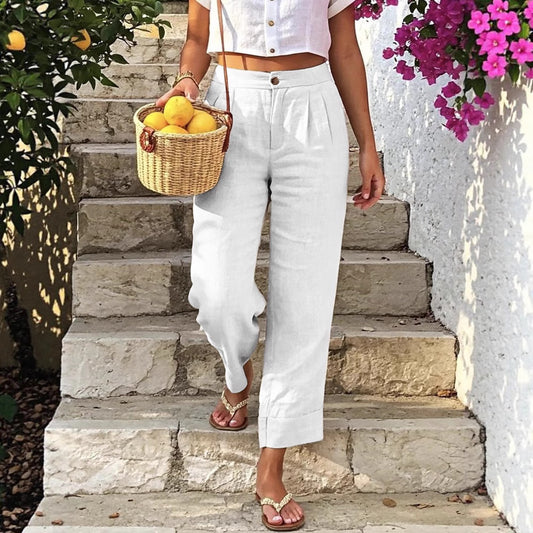 Women's Cotton-Linen Solid-Color Fashion Casual Everyday Pants