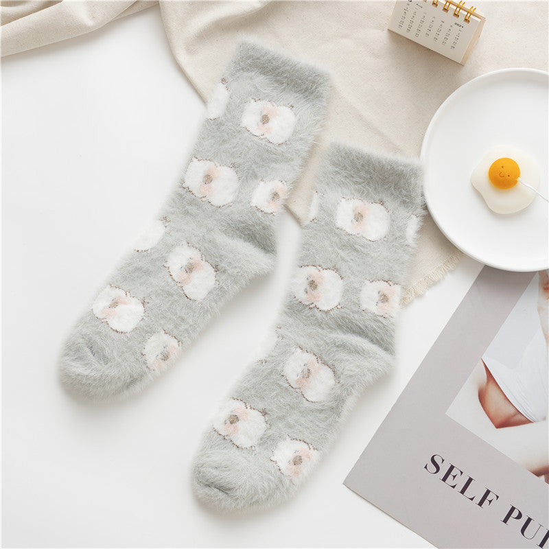 Mink Fleece Socks Coral Fleece Female Cartoon Animal