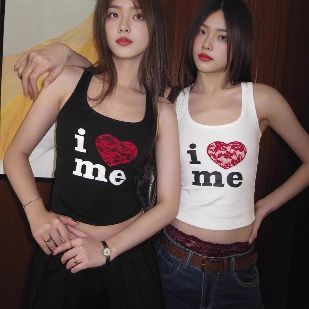 Nightclub-style Letter-printed Slim-fit Womens Cropped Midriff-baring Tank Top