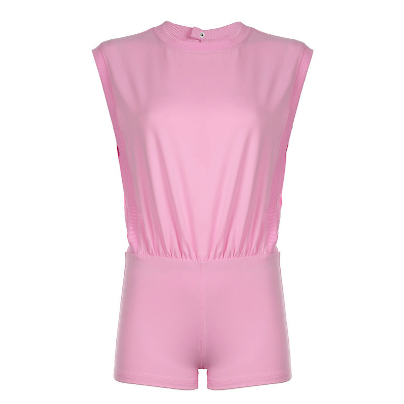 New Womens Hollow-out Backless Loose-fitting Sleeveless Set