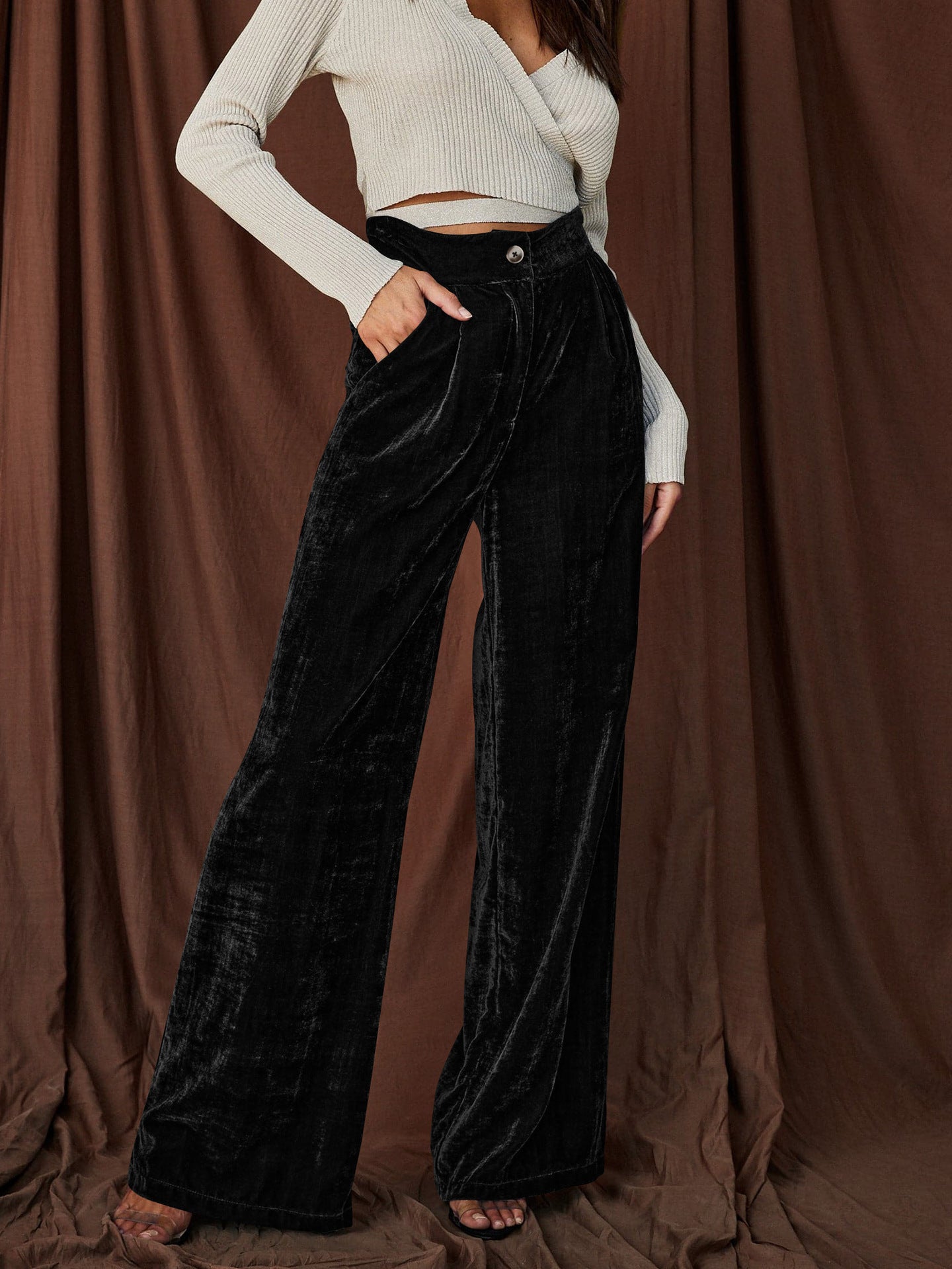 Women's Fashion Gold Velvet Drooping Wide-leg Pants