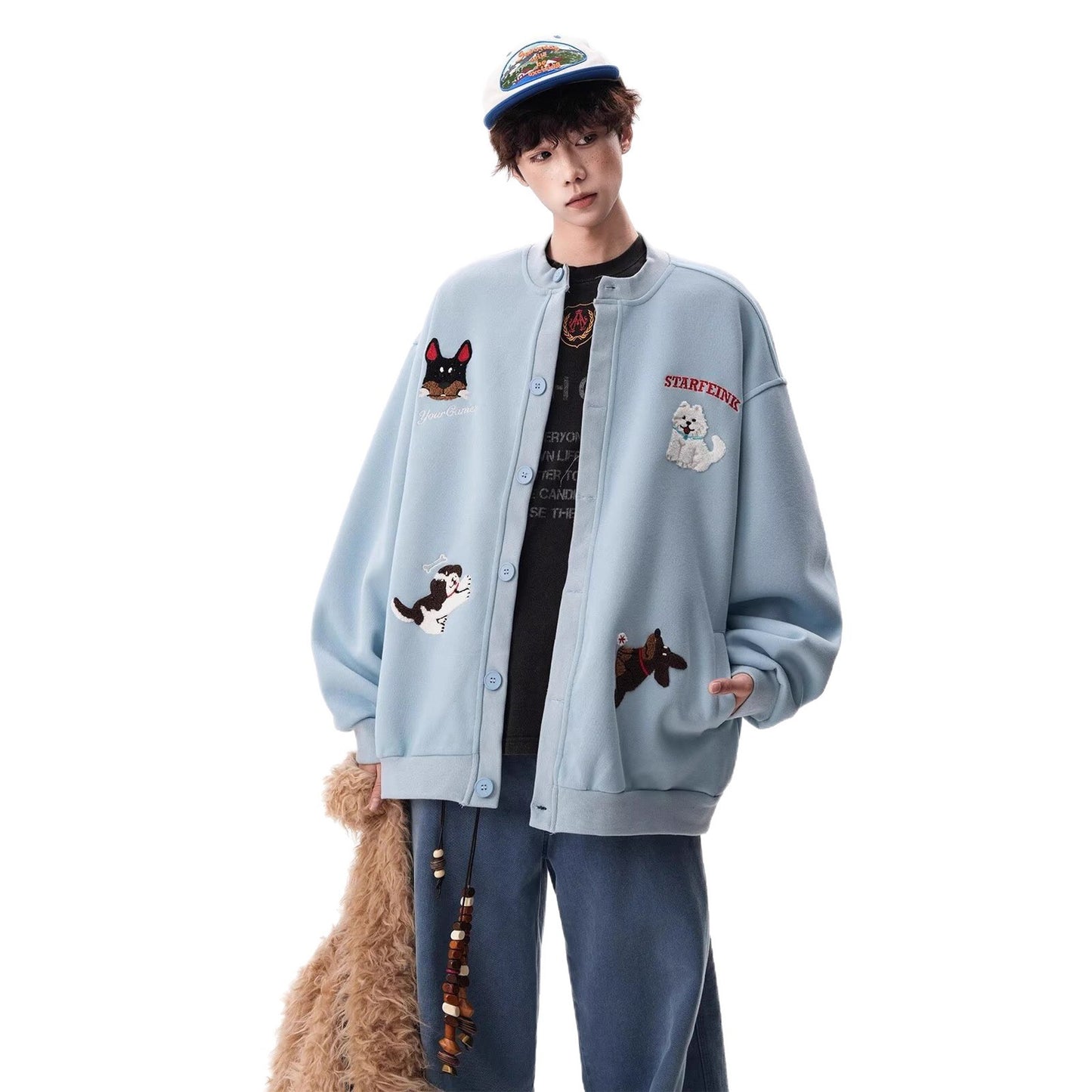 Men's Loose Casual Crew-Neck Couple Jacket Top