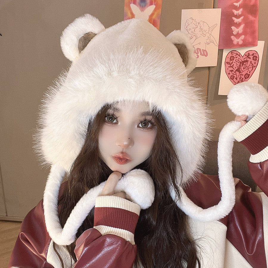 Winter New Cream Sweet Girl Lace Plush Hat