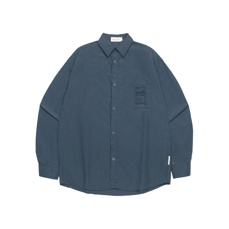 Retro Wrinkle Dry Pocket Design Shirt Loose Long Sleeve