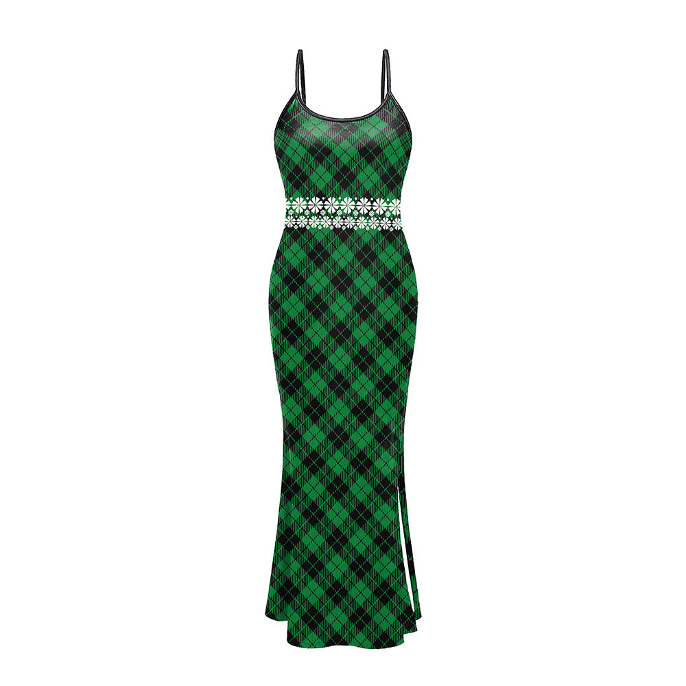 New Arrival Green Leaves 3D Digital Print Slip Dress For Women