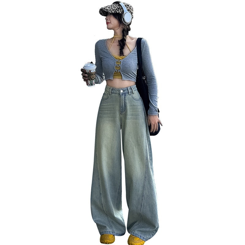 Dame amerikansk-inspirerede retro high street-jeans med brede ben