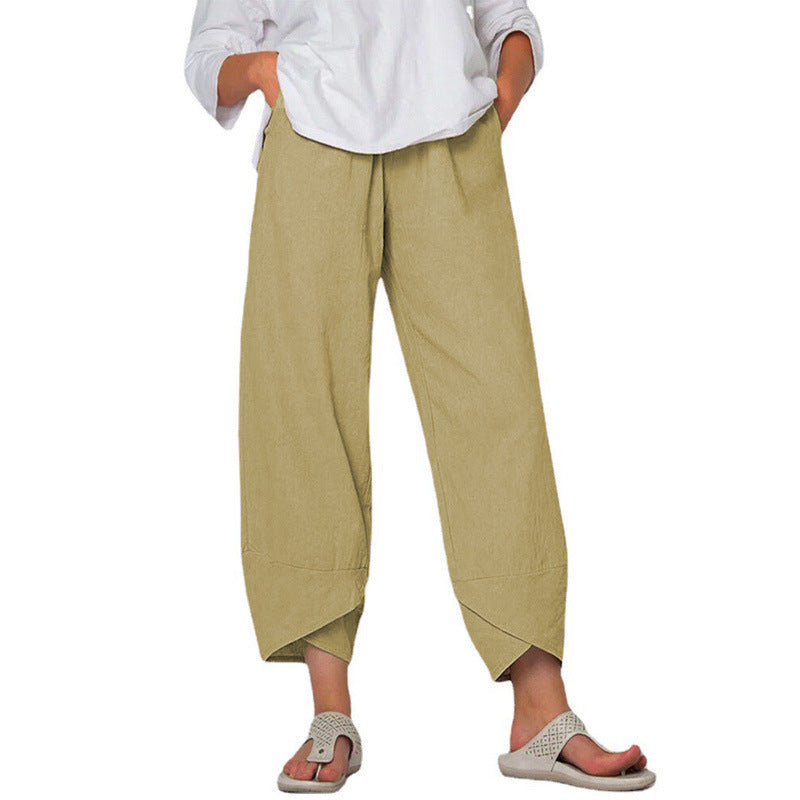 Solid Color Plus Size Women's Simple Loose Casual Cropped Pants