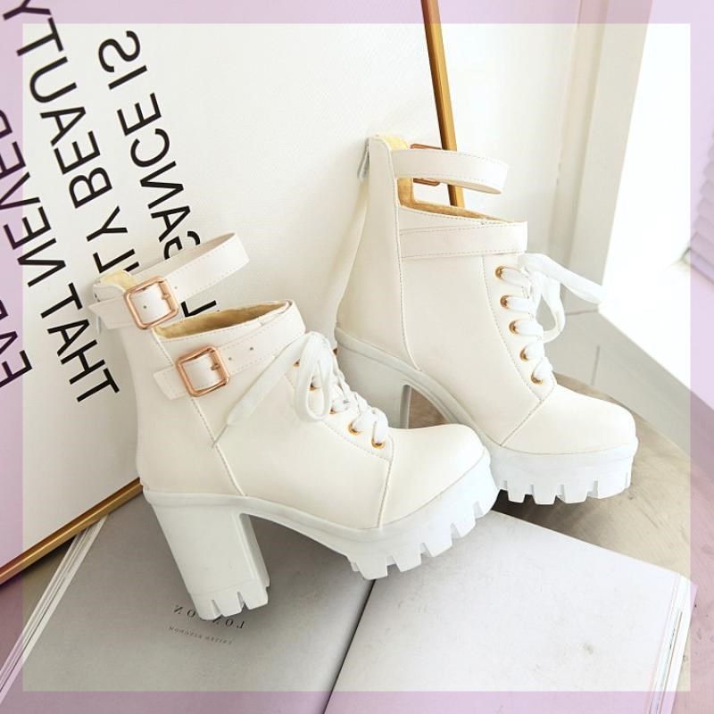 Women's Plus Velvet Handsome Lace-up Platform Martin Boots