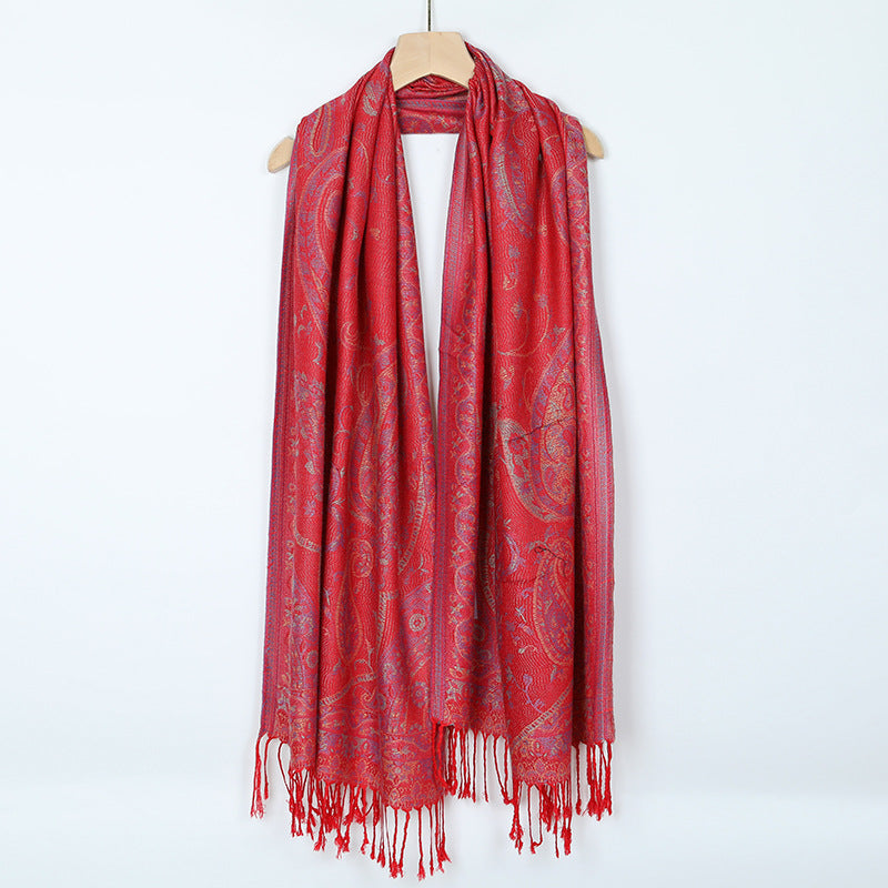 Women's Retro Cloak-style Scarf With Tassels Dual-use Outerwear
