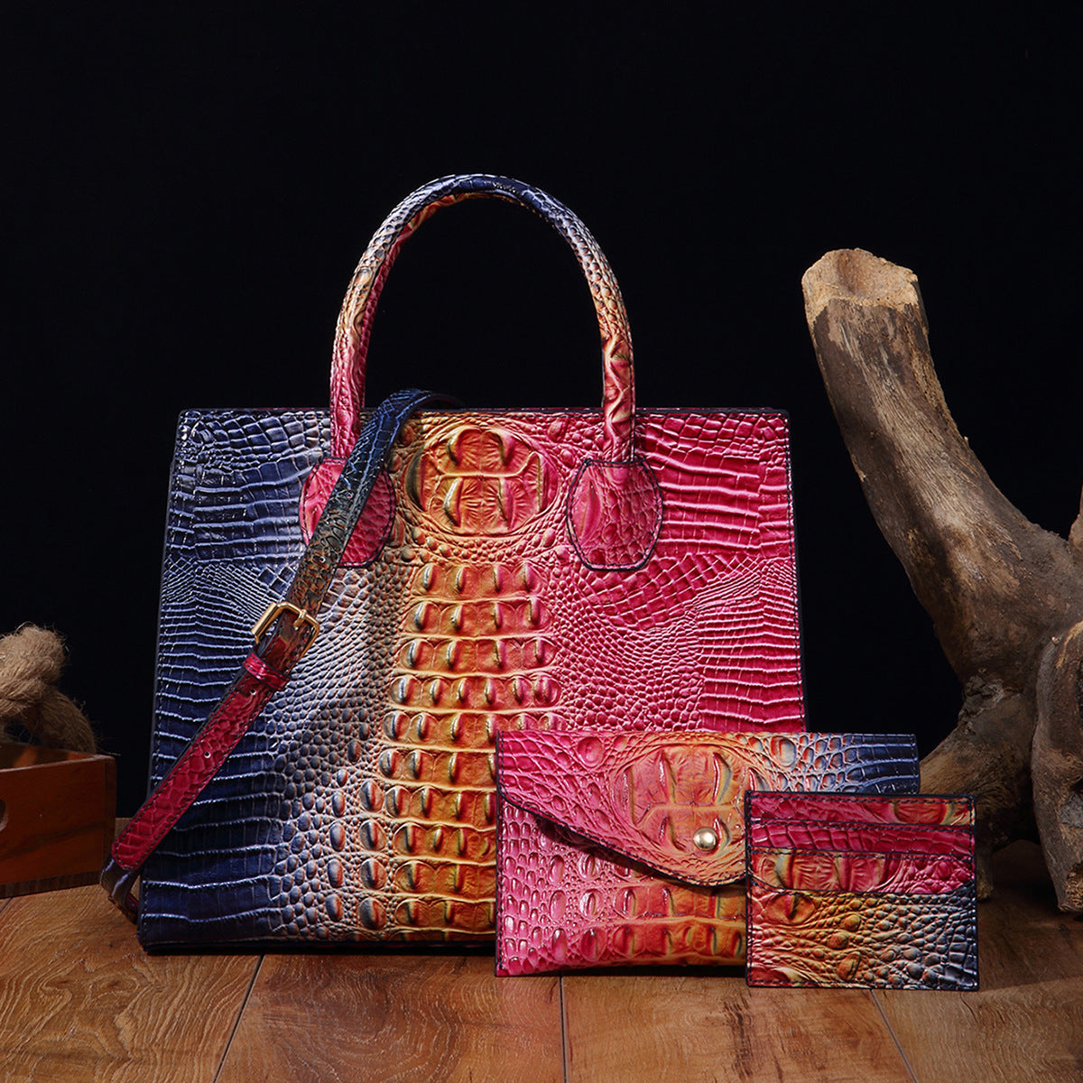 Womens Crossbody Tote Bag  With Vibrant Crocodile-Grain Design In The Brummie Style