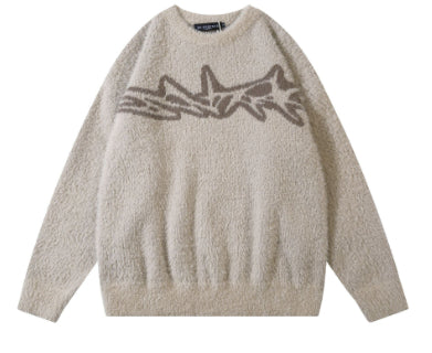 Harajuku Daily Commuting Fashion Personality Geometry Round Neck Jacquard Fashion Brand Knitted Pullover Loose Sweater