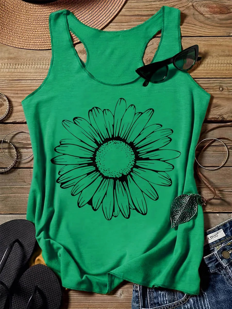 202 Casual Round Neck Narrow Edge Top Loose Sports Pattern Digital Printing Vest Women's Clothing