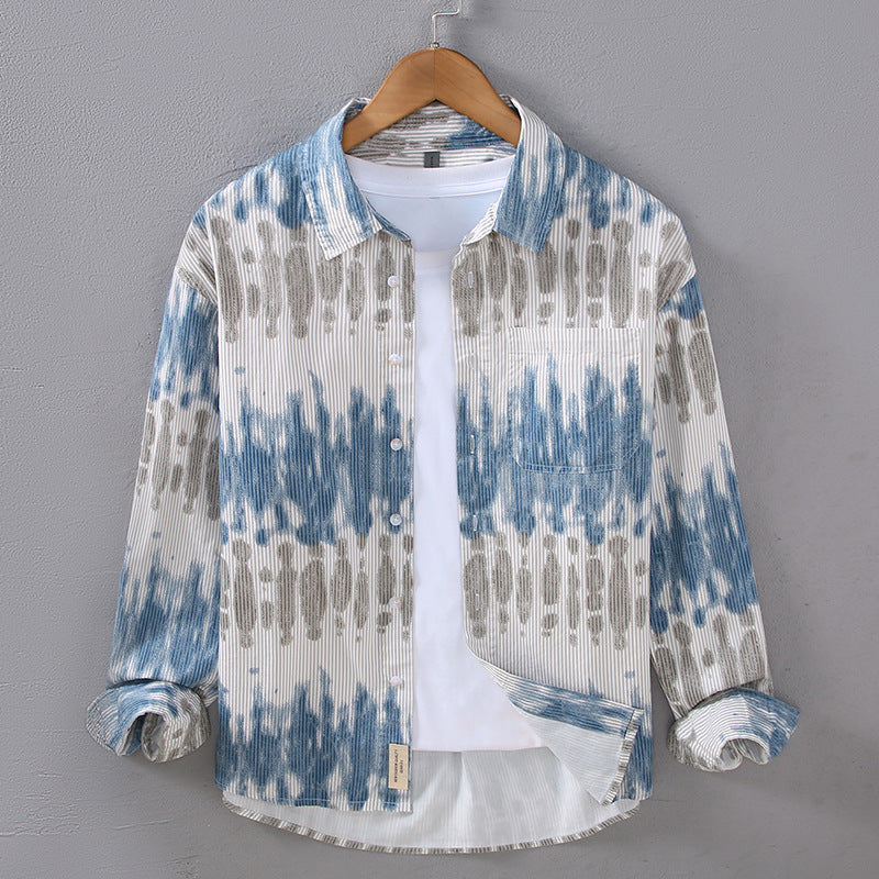 Casual Men's Youth Small Square Collar Shirt Solid Color Printing All-matching