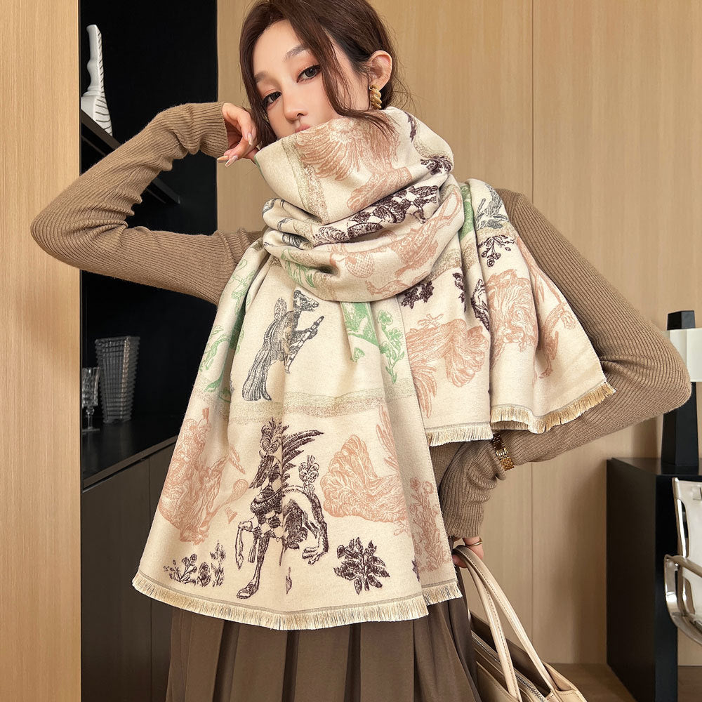 All Creatures Great And Small Jacquard Women's All-match Cold-proof Warm Scarf
