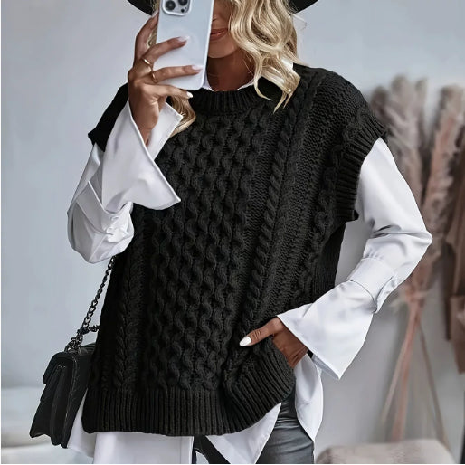 Women's Round Neck Sleeveless Knitwear Twist Thread Sweater