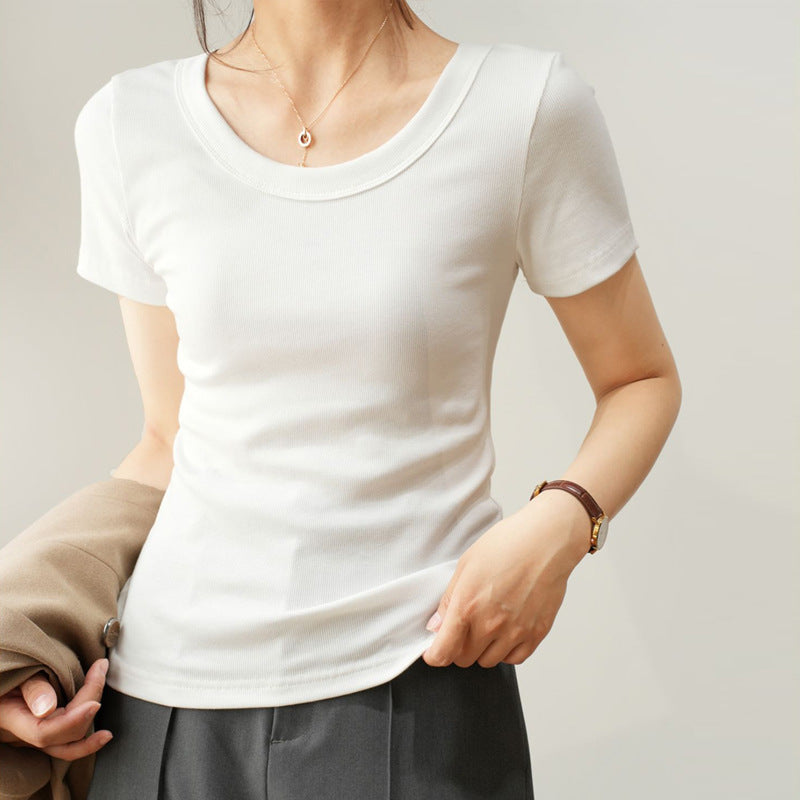 Slim Fit Slimming Women T-shirt Short And Thin Western Style Youthful-looking Top