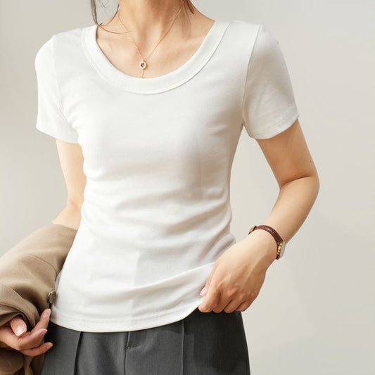 Slim Fit Slimming Women T-shirt Short And Thin Western Style Youthful-looking Top