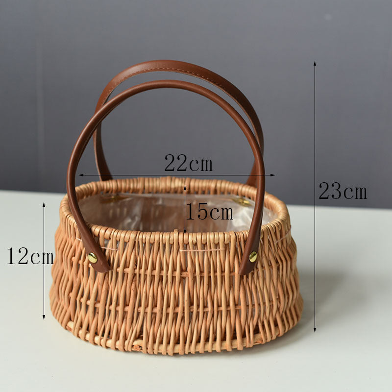 Handicraft Rattan Wicker Portable Flower Arrangement Basket