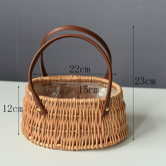 Handicraft Rattan Wicker Portable Flower Arrangement Basket