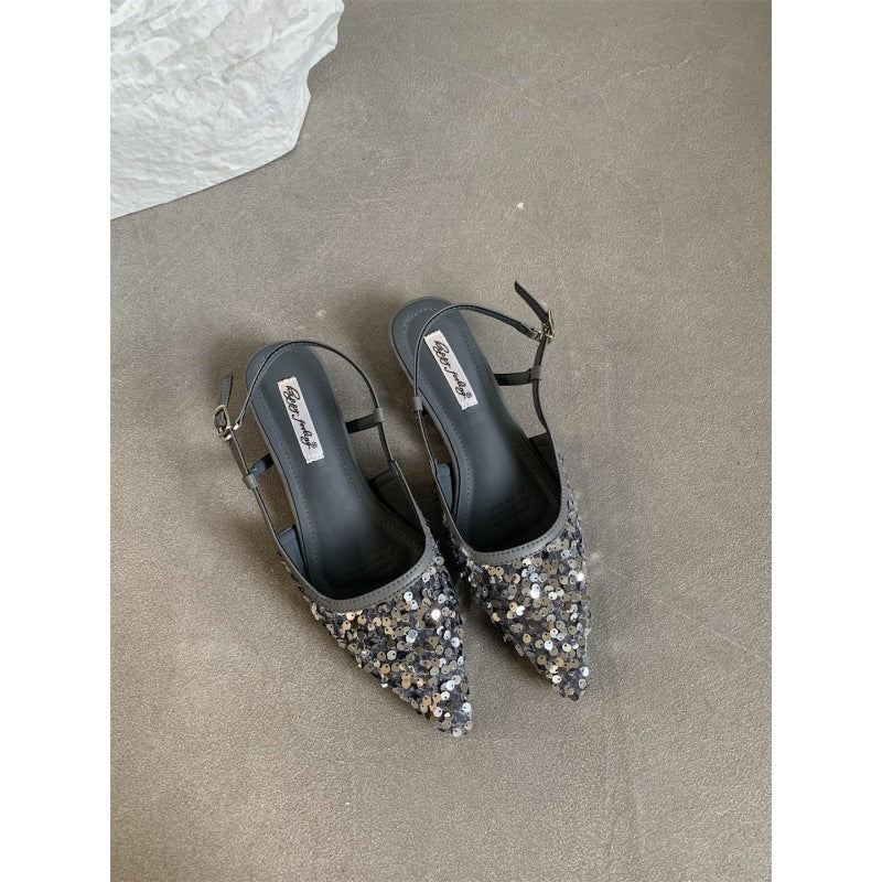 Womens Silver Sequin French-style Pumps For Outdoor Wear
