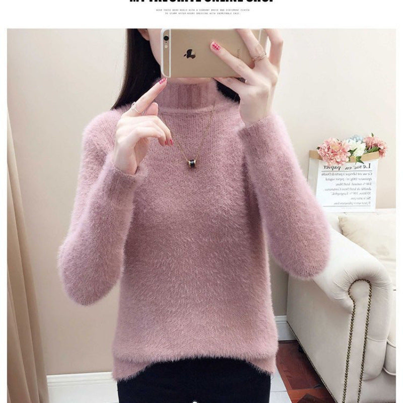 Minkpels Kort Halv Turtleneck Sweater til Efterår og Vinter
