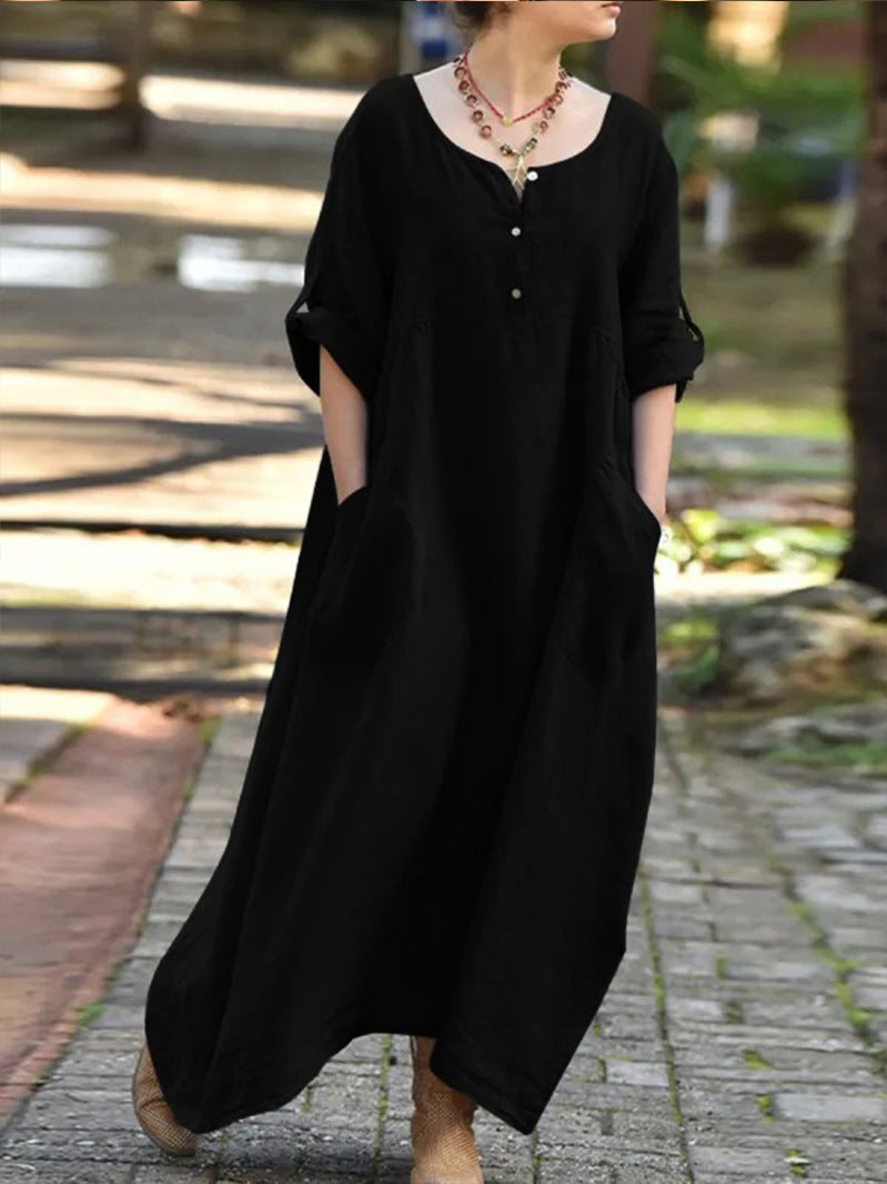 Women's Casual Cotton-Linen Loose Fit Swing Dress