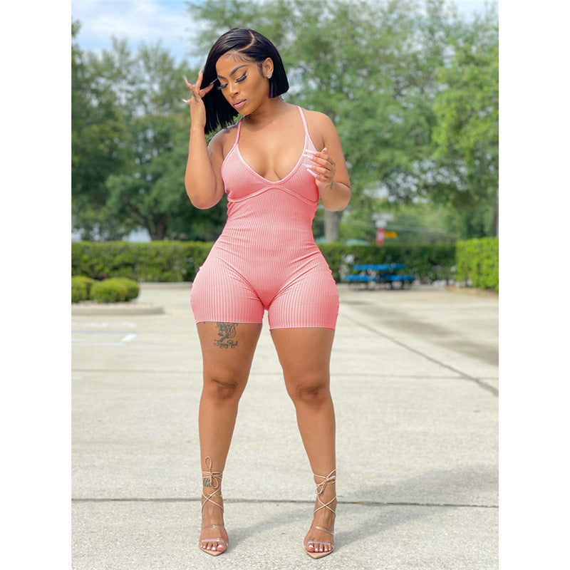 Women's Summer New Cross Strap Backless Jumpsuit