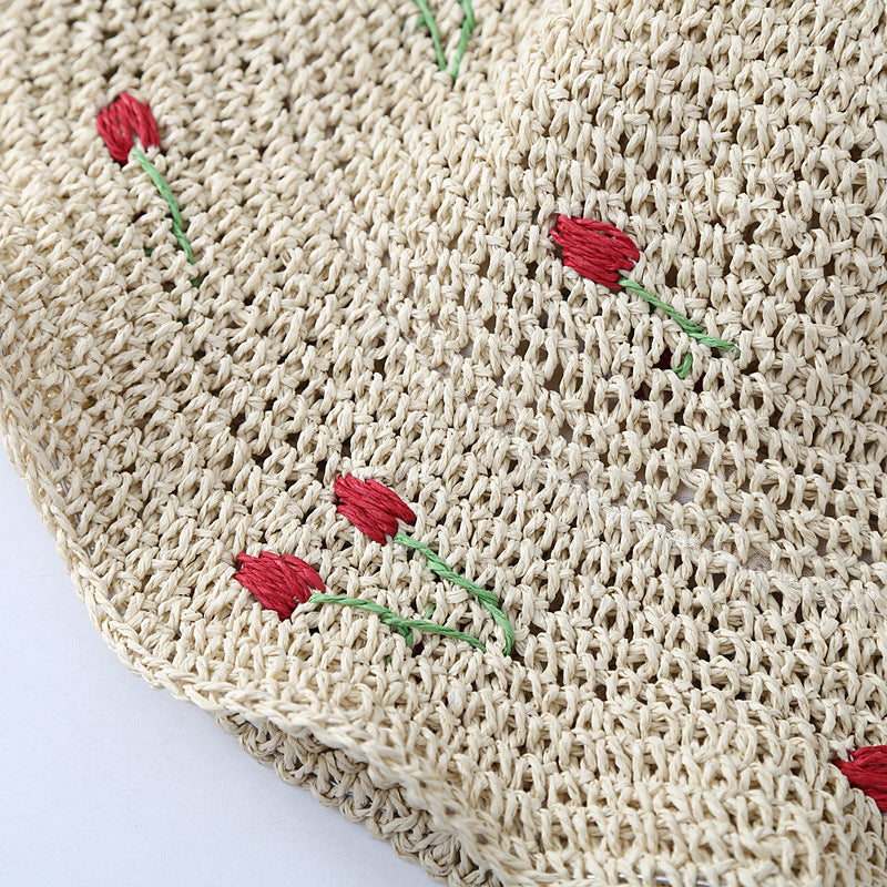Wavy Brim Straw Fisherman Knitted Hat