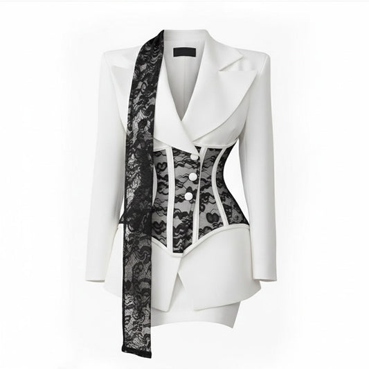 Ladies Elegant Tie Blazer And Skirt Set